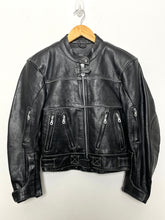 Vintage 1990s Black Faux Leather Motorcycle Riding Biker Jacket (size adult Small)