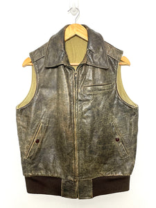Vintage 1980s Aviator Pilot Brown Leather Vest Jacket (fits adult Small)