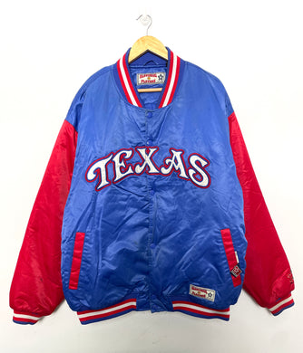 Vintage Y2K Old School Players Texas Rangers Spell Out Button Up Ringer Baseball Bomber Jacket (size adult XXL)