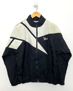 Vintage 1990s Reebok Big Delta Logo Zip Up White and Black Running Windbreaker Jacket (fits adult Small)