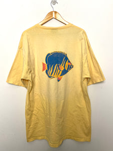 Vintage 1990s Nautica Caribe Spell Out Fish Graphic Pastel Color Way made in USA Tee Shirt (size adult XL)