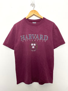 Vintage 1990s Harvard University Crimson  Ivy League Cambridge Massachusetts Spell Out Graphic College Tee Shirt (size adult Medium)