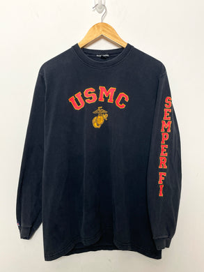 Vintage 1990s United States Marine Corps USMC Bulldogs Semper Fidelis Spell Out Graphic Long Sleeve Military Tee Shirt (size adult Large)
