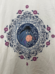Vintage 1990s Disney Winnie the Pooh Eeyore Floral Print Graphic White Tee Shirt (size adult Medium)