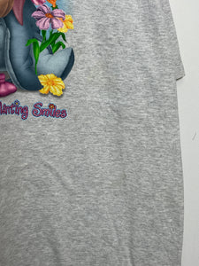 Vintage 1990s Disney Winnie the Pooh Eeyore "Happiness is Planting Smiles" Butterfly Flower Cute Graphic Tee Shirt (size adult XL)