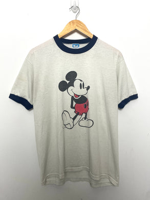 Vintage 1980s Disney Mickey Mouse Graphic made in USA Ringer Tee Shirt (fits adult Large)
