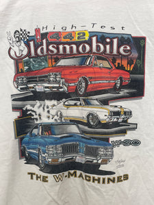Vintage 1990s Oldsmobile W-Machines W-30 442 High-Test Muscle Car Graphic Tee Shirt (size adult XL)