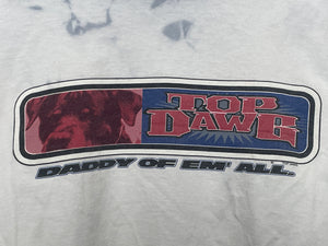 Vintage 1990s Top Dawg "Daddy of Em' All" Rottweiler Graphic made in USA Dyed Ringer Streetwear Tee Shirt (size adult Large)