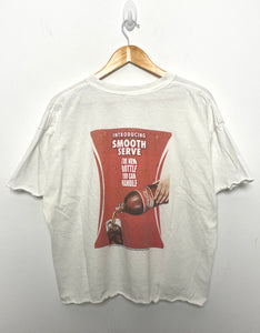 Vintage 2004 Coca Cola 100th Year Anniversary "New Smooth Serve Bottle" Soda Graphic Tee Shirt (cropped adult XL)