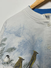 Vintage 1990s Winter Snow Bird Tree Graphic Button Up Cardigan Sweatshirt (size adult Medium)