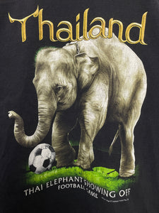 Vintage Thailand Kingdom of Elephants Soccer Ball Graphic Tee Shirt (size adult Large)