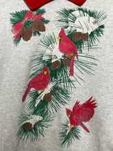 Vintage 1990s Cardinal Bird Evergreen Tree Graphic made in USA Collared Graphic Pullover Crewneck Sweatshirt (fits adult Small)